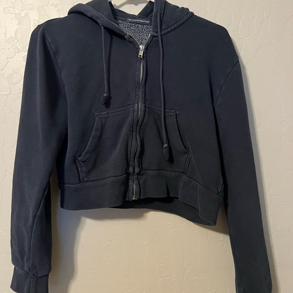 Brandy Melville Black Crop Zip Up
